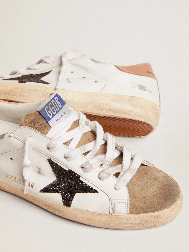 Super-Star für Damen mit schwarzem Glitzerstern und rosa Fersenlasche