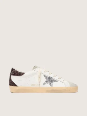Super-Star für Damen mit silbernem Glitzerstern und brauner Glitzer-Fersenlasche
