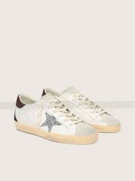 Super-Star für Damen mit silbernem Glitzerstern und brauner Glitzer-Fersenlasche