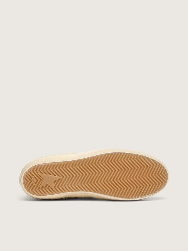Super-Star LTD für Damen aus perlfarbigem Wildleder mit goldenem Stern und Perlenstickerei