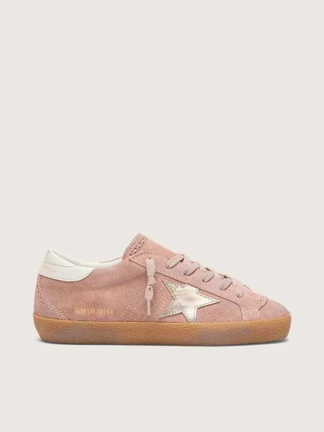 Super-Star LTD für Damen aus rosa Wildleder mit Stern aus platinfarbenem Metallic-Leder