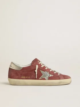 Super-Star LTD für Damen aus rotem Wildleder mit silbernem Glitzerstern und Fersenlasche aus laminiertem Leder