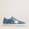 Super-Star LTD für Damen in hellblauem Denim mit weissem Lederstern und gestickten Blumen