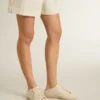 Super-Star Sabot für Damen aus beigem Canvas mit aufgestickten Perlen und einem Stern aus beigem Wildleder