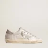 Super-Star-Sneaker aus grau-weissem Leder mit Glitzer-Effekt und Lederstern