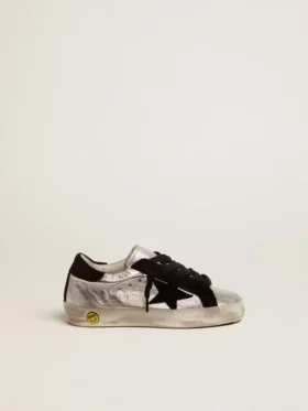 «Super-Star»-Sneaker aus silbernem Leder mit Wildledereinsätzen