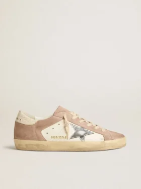Super-Star-Sneaker für Damen aus rosa Wildleder mit silbernem Stern aus Metallic-Leder