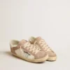 Super-Star-Sneaker für Damen aus rosa Wildleder mit silbernem Stern aus Metallic-Leder