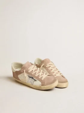 Super-Star-Sneaker für Damen aus rosa Wildleder mit silbernem Stern aus Metallic-Leder