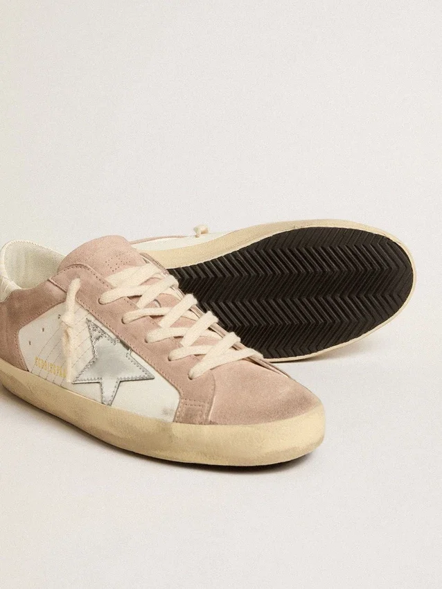 Super-Star-Sneaker für Damen aus rosa Wildleder mit silbernem Stern aus Metallic-Leder