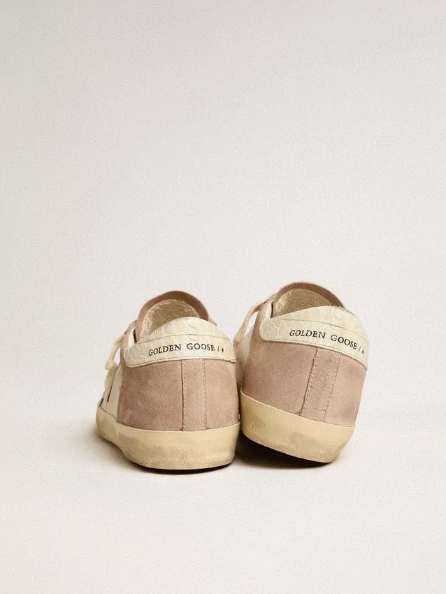 Super-Star-Sneaker für Damen aus rosa Wildleder mit silbernem Stern aus Metallic-Leder