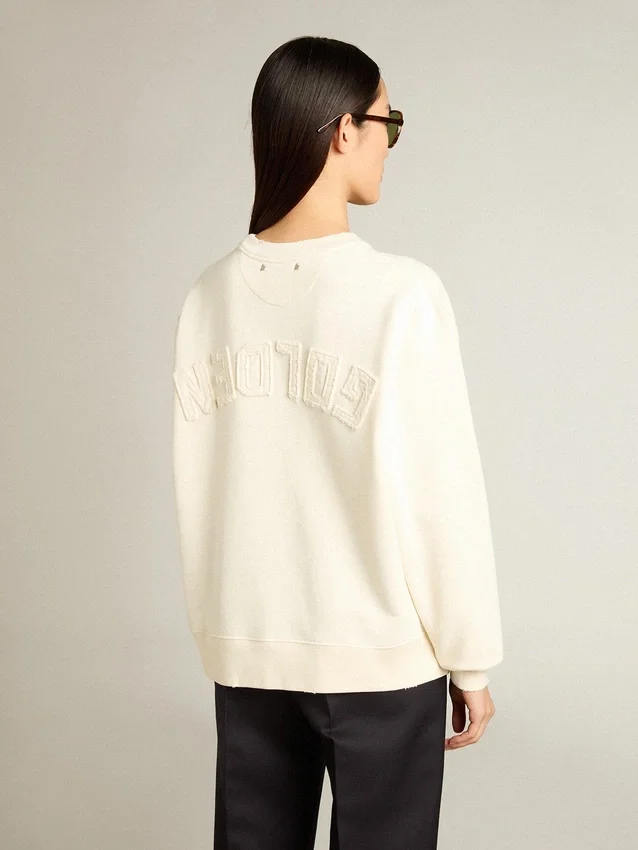 Sweatshirt in gealtertem Weiss mit umgekehrtem Logo auf der Rückseite – Jersey Capsule