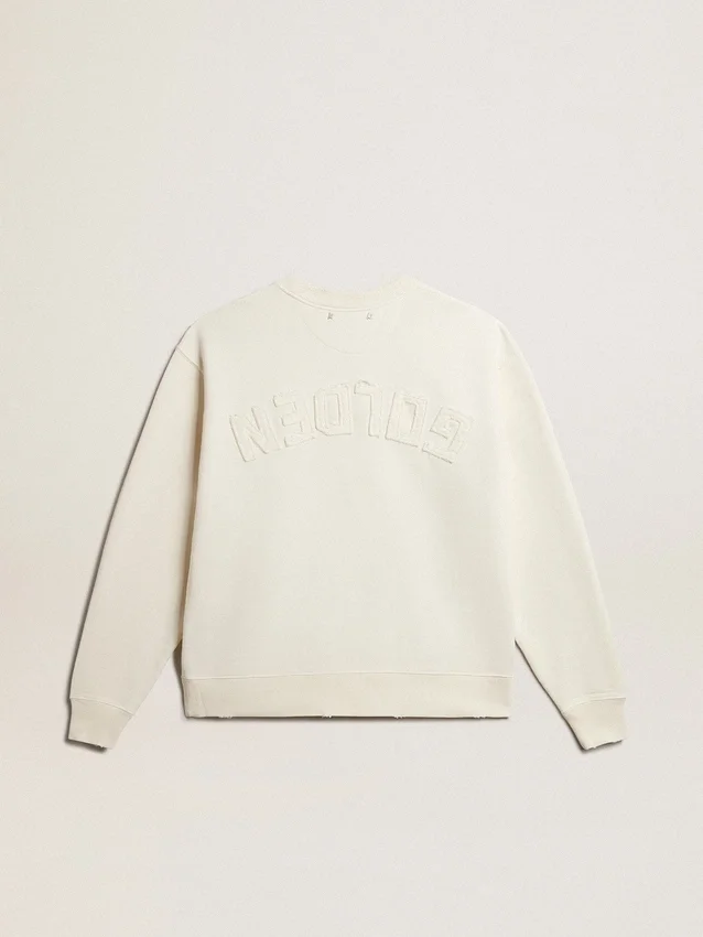 Sweatshirt in gealtertem Weiss mit umgekehrtem Logo auf der Rückseite – Jersey Capsule