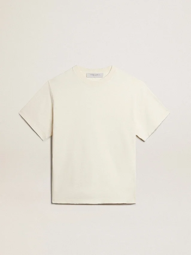 T-Shirt in gealtertem Weiss mit umgekehrtem Logo auf der Rückseite – Jersey Capsule