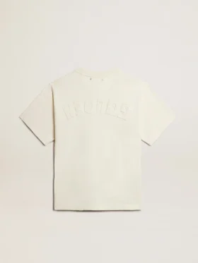 T-Shirt in gealtertem Weiss mit umgekehrtem Logo auf der Rückseite – Jersey Capsule