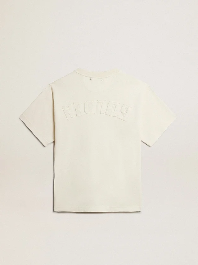 T-Shirt in gealtertem Weiss mit umgekehrtem Logo auf der Rückseite – Jersey Capsule