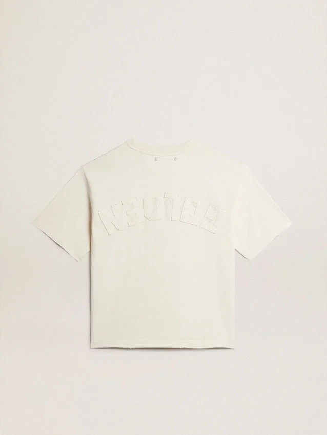 T-Shirt in gealtertem Weiss mit umgekehrtem Logo auf der Rückseite – Jersey Capsule