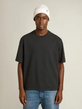 T-Shirt in gewaschenem Schwarz mit umgekehrtem Logo auf der Rückseite – Jersey Capsule