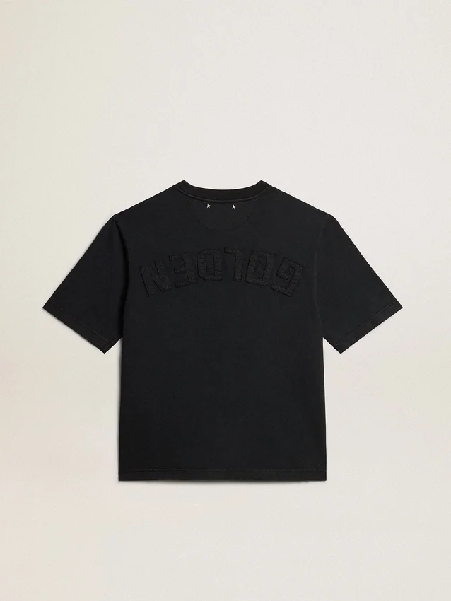 T-Shirt in gewaschenem Schwarz mit umgekehrtem Logo auf der Rückseite – Jersey Capsule