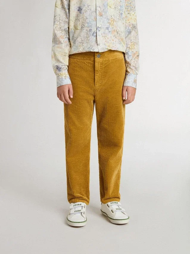 Tabakfarbene Chino-Hose für Jungen mit Stickerei