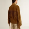 Tabakfarbene Wildlederjacke für Damen mit Fransen