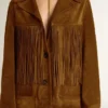 Tabakfarbene Wildlederjacke für Damen mit Fransen