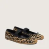 Étoile-Ballerinas aus Ponyfell mit Leopardenmuster, schwarzem gesticktem Stern und elastischem Riemen
