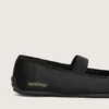 Étoile Ballerinas aus schwarzem Satin mit schwarzem gesticktem Stern und elastischem Riemen