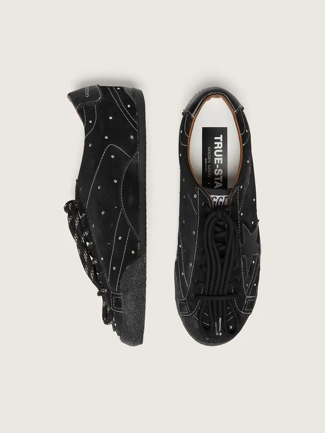 True-Star für Damen aus schwarzem Wildleder mit Swarovski-Kristallen und schwarzem Lederstern