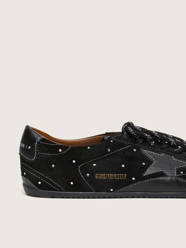 True-Star für Damen aus schwarzem Wildleder mit Swarovski-Kristallen und schwarzem Lederstern