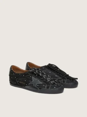 True-Star für Herren aus schwarzem Wildleder mit Swarovski-Kristallen und schwarzem Lederstern