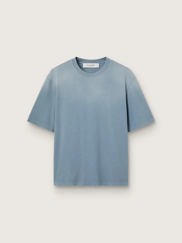 Unisex-Baumwoll-Hemd in Babyblau mit umgekehrtem Aufdruck auf der Rückseite