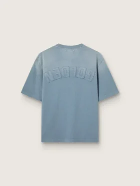 Unisex-Baumwoll-Hemd in Babyblau mit umgekehrtem Aufdruck auf der Rückseite