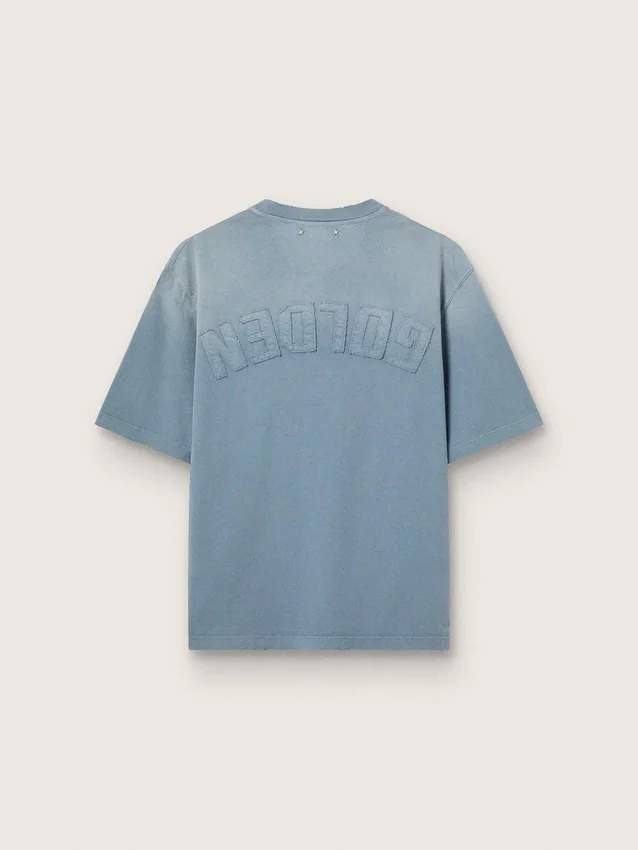 Unisex-Baumwoll-Hemd in Babyblau mit umgekehrtem Aufdruck auf der Rückseite