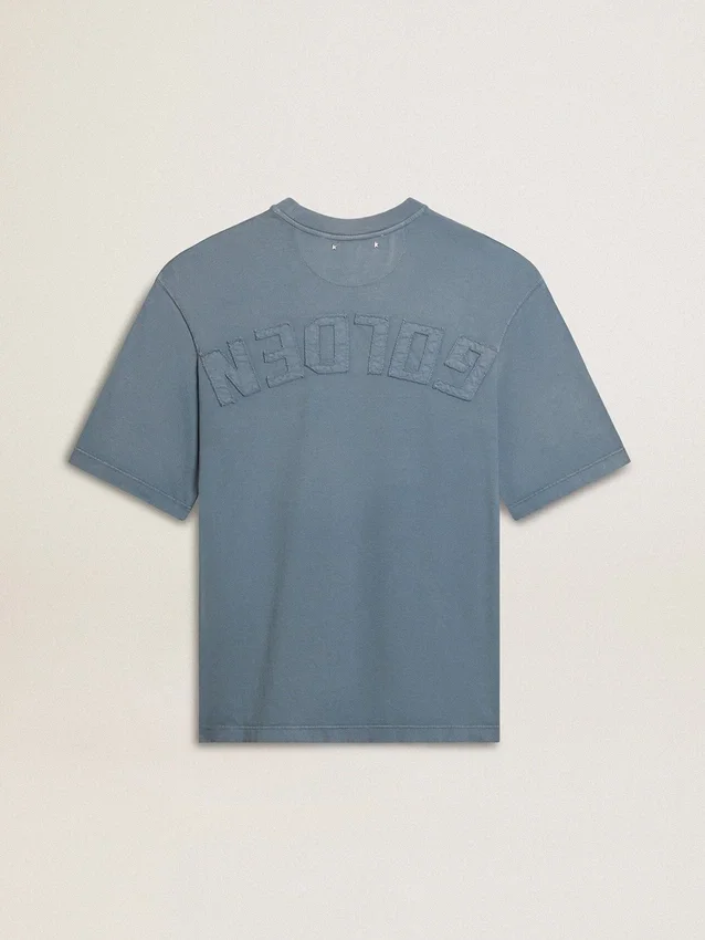 Unisex-Baumwoll-Hemd in Babyblau mit umgekehrtem Aufdruck auf der Rückseite