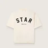 Unisex-Baumwoll-Hemd «Star» in Vintage-Weiss mit schwarzem Aufdruck auf der Rückseite