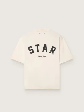 Unisex-Baumwoll-Hemd «Star» in Vintage-Weiss mit schwarzem Aufdruck auf der Rückseite