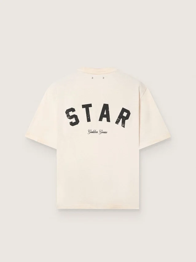 Unisex-Baumwoll-Hemd «Star» in Vintage-Weiss mit schwarzem Aufdruck auf der Rückseite
