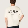 Unisex-Baumwoll-Hemd «Star» in Vintage-Weiss mit schwarzem Aufdruck auf der Rückseite
