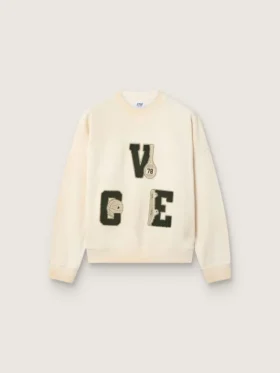 Unisex-Baumwoll-Sweatshirt «Star» in Vintage-Weiss mit gestickten VCE-Aufnähern
