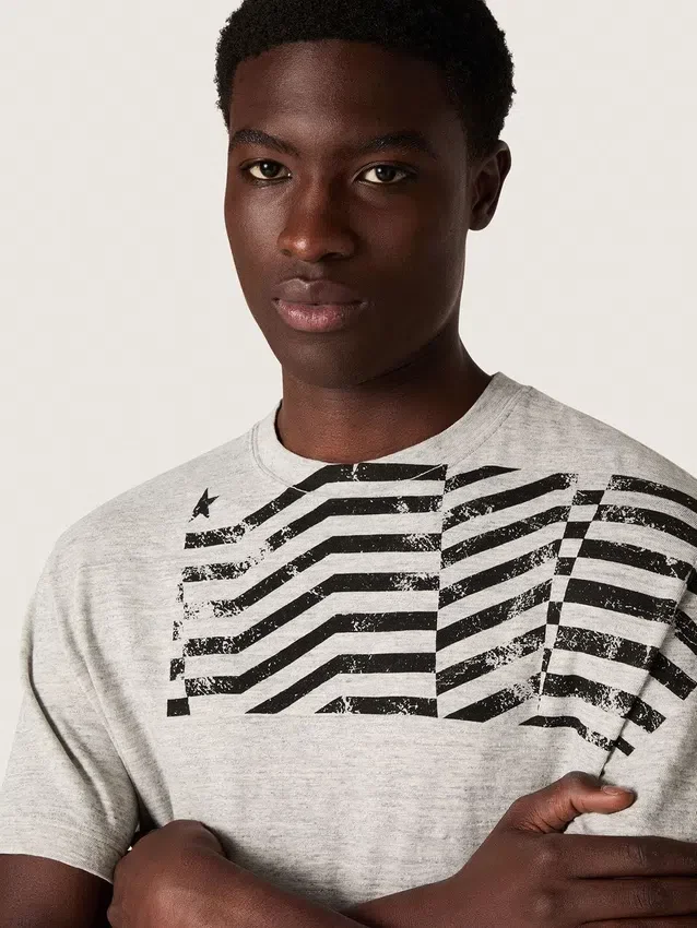 Unisex-Hemd aus grau meliertem Jersey mit Flaggenprint