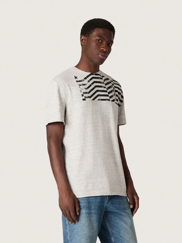 Unisex-Hemd aus grau meliertem Jersey mit Flaggenprint