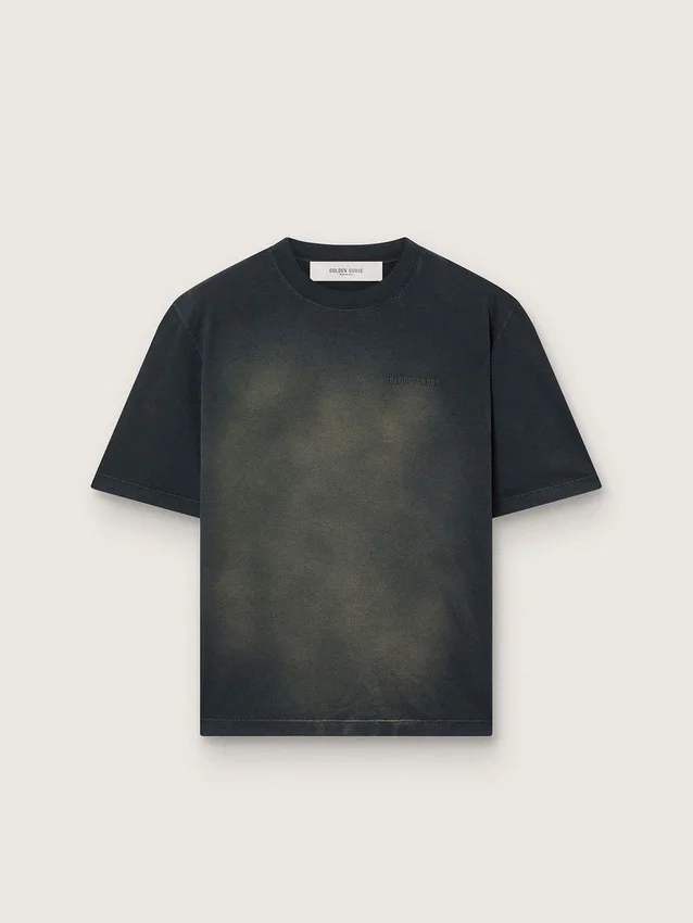 Unisex-Hemd aus schwarzem Baumwolljersey mit gesticktem Logo