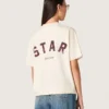 Unisex-Hemd «Star» aus weisser Baumwolle mit durchgehenden Kristallen im Farbverlauf und Aufdruck auf der Rückseite