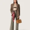 Doppelreihiger Damen-Blazer aus taubengrauer Chevron-Wollmischung