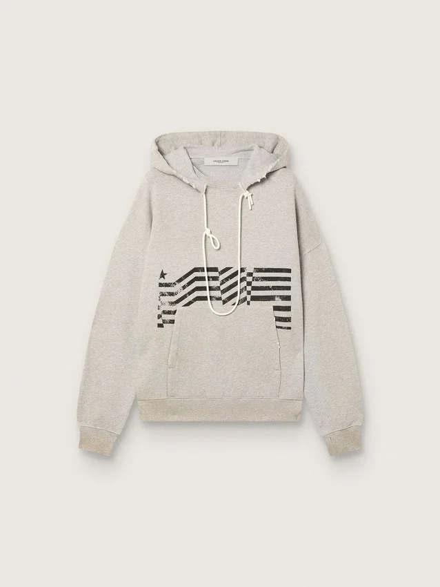 Unisex-Kapuzen-Sweatshirt aus grauer Baumwolle mit Vintage-Flaggenprint