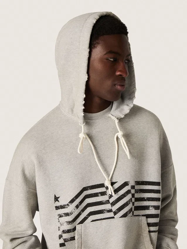 Unisex-Kapuzen-Sweatshirt aus grauer Baumwolle mit Vintage-Flaggenprint