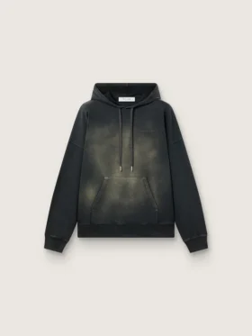 Unisex-Kapuzen-Sweatshirt aus schwarzer Baumwolle mit Bleich-Effekt