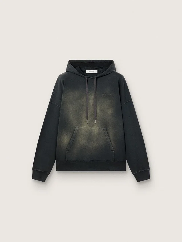 Unisex-Kapuzen-Sweatshirt aus schwarzer Baumwolle mit Bleich-Effekt
