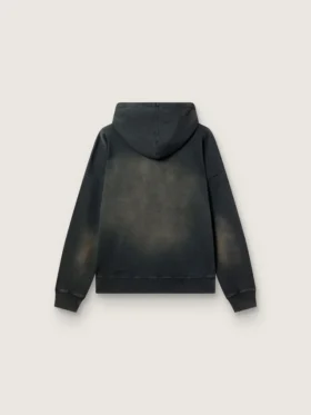 Unisex-Kapuzen-Sweatshirt aus schwarzer Baumwolle mit Bleich-Effekt
